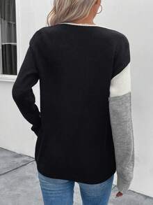 EMERY ROSE Khối màu Dây kéo mặt trước Thả vai Áo len - Nhiều màu - Xem 2