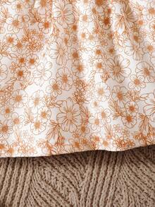 Young Girl Floral Print Half Button Dress - White - View 6