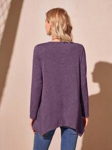 EMERY ROSE Solid Asymmetrical Hem Tee - Purple - View 2