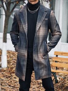 Manfinity Homme Men Plaid Lapel Collar Single Breasted Overcoat - Multicolor - View 4