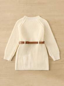 SHEIN 女小童插肩袖口袋貼布腰帶毛衣洋裝