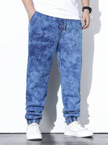 Extended Sizes Nam Plus Dây Rút Eo Quần Jogger Jean Dài Giặt Denim Quần Jogger Jean Hàng Hóa Đồng Bằng Xanh Da Trời Tập Luyện Kích Thước - Màu xanh lam - Xem 7