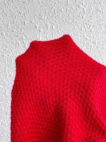 SHEIN Essnce Túi Kép Viền rìa Thả vai Áo len Duster - Đỏ - Xem 4