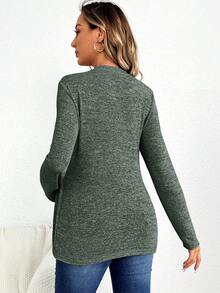 SHEIN Maternity Marled Knit Wrap Nursing Detail Tee - Green - View 2