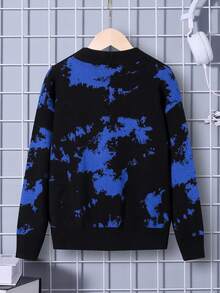 SHEIN Tween Boy Tie Dye Drop Shoulder Sweater - Black - View 2
