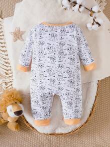 男嬰獅子圖案撞色滾邊連身褲 - 彩色 - 查看 2