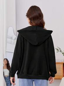 Teen Girls Zip Up Hooded Jacket - Black - View 2