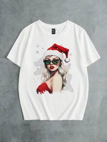 SHEIN EZwear 聖誕圖案T恤 - 白色 - 查看 7