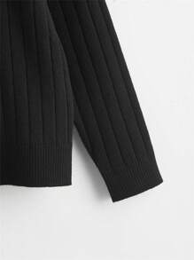 SHEIN Tween Girl Contrast Trim High Neck Sweater - Black - View 3