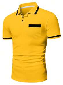 Manfinity Mode Men Contrast Trim Polo Shirt - Yellow - View 4
