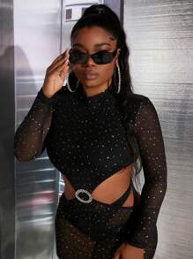 Slaydiva 性感挖空純色女士連衣裙 - 黑色 - 查看 5