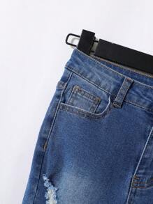 SHEIN Tween Boy Ripped Frayed Raw Trim Ripped Frayed Bleach Wash Jeans - Dark Wash - View 3