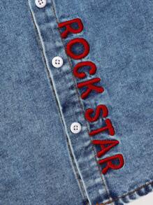 Young Boy Embroidery Letter Pattern Denim Shirt & Jeans Without Tee - Light Wash - View 7