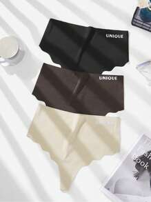 Plus 3pack Letter Graphic Scallop Trim Panty - Multicolor - View 1