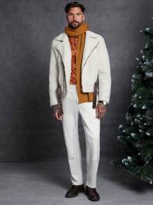 Manfinity NXTstreet Loose Fit Men Zip Up Buckle Belted Teddy Jacket - Apricot - View 3