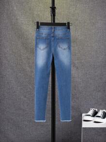 SHEIN Tween Boy Ripped Frayed Raw Trim Ripped Frayed Bleach Wash Jeans - Dark Wash - View 2