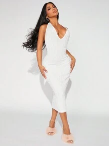 SHEIN SXY 女式掛脖繫帶露背連身裙 - 白色 - 查看 6