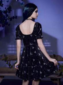 Corpse Bride | ROMWE Butterfly Print Velvet Dress - Multicolor - View 2