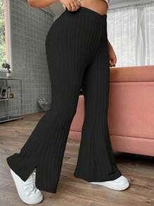 Flirla Plus Split Hem Flare Leg Pants Fall Cloth For Women - Black - View 4