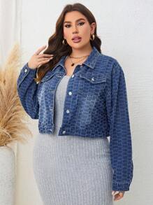 SHEIN LUNE Plus Flap Pocket Denim Jacket - Blue - View 1