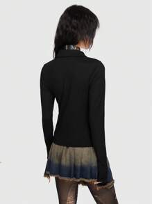 ROMWE Grunge Punk Đồ Họa In Zip Up Tee, Trường Học - màu đen - Xem 3