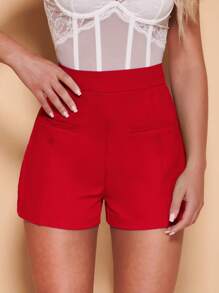 SHEIN BAE Pantalones cortos de cintura alta sólidos - Rojo - Ver 6