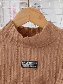 SHEIN 女大童字母補丁細節小高領短款T恤&背心洋裝 - 棕色 - 查看 5