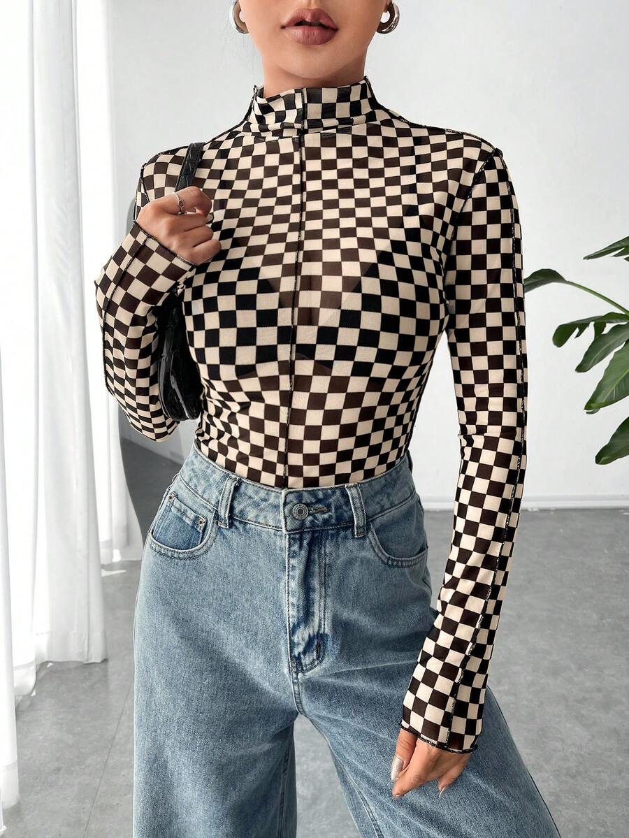 SHEIN EZwear In Kiểm tra Cổ giả Áo - Nhiều màu - Xem 1