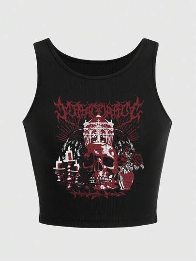 Goth Women's Skull Print Tank Top For Summer, School