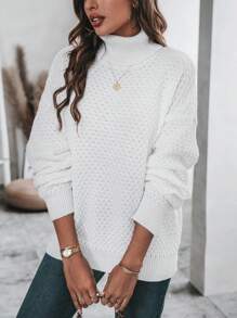 SHEIN Essnce 高領落肩袖套頭毛衣 - 白色 - 查看 4