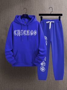 Manfinity LEGND Nam Đồ họa Chữ cái Dây rút Áo Hoodie & Quần thể thao - Màu xanh lam - Xem 2