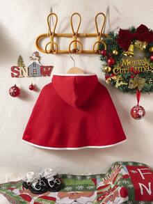 男嬰聖誕老人印花撞色滾邊斗篷外套 - 紅色 - 查看 2