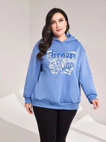 Mulvari Áo nỉ tay rớt vai cỡ lớn in chữ - Màu xanh bụi bặm - Xem 4