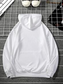 Manfinity EMRG 男士連帽休閒時尚運動衫,印有文字和卡通圖案 - 白色 - 查看 2