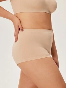LUVLETTE 加大高腰无缝平角裤女士内衣内裤套装 - 杏色 - 查看 2