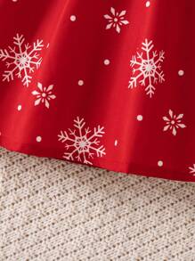 SHEIN Young Girl Christmas Print Ruffle Trim Dress - Red - View 5