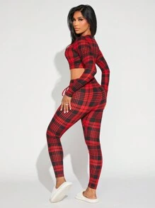 SHEIN SXY Women's Plaid Pattern Suit Set With Top And Pants - Multicolor - View 2