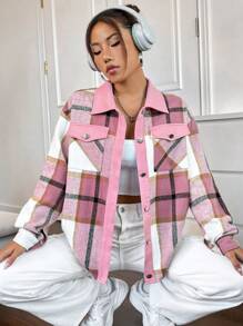 SHEIN Qutie In kẻ sọc Thả vai Túi có nắp áo - Màu Hồng baby - Xem 1