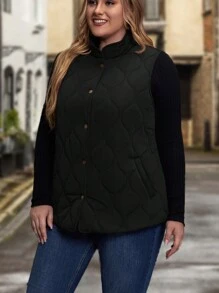 EMERY ROSE Hơn 1 Miếng Túi xéo Cúc bấm Mặt trước Không tay Áo khoác Quilted - màu đen - Xem 3