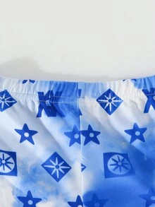 SHEIN 女小童紮染人像圖案T恤和短褲