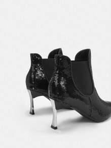 SheIn BIZ Fashionable Low Heeled Beaded Embroidery Ankle Boots - Black - View 5