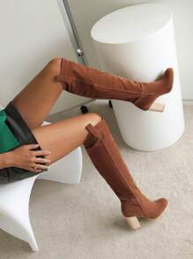 Stylish Outdoor Warmth And Leisure Slip-On Shaft Chunky Heel High-Heeled Women's Large-Size Fashion Boots