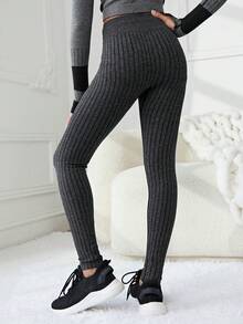 SHEIN Tween Girl Ribbed Knit Tummy Control Sports Leggings - Multicolor - View 2