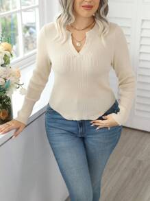 Calvaya Talla grande Jersey de cuello notch tejido de canalé