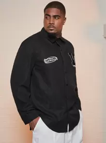 Manfinity Homme Men Plus Letter Patched Shirt - Black - View 3