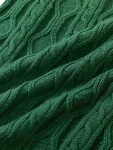 Men Striped Trim Cable Knit Drop Shoulder Sweater - Green - View 8