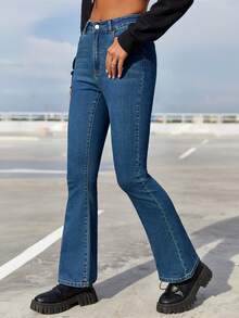 SHEIN EZwear High Waist Flare Leg Jeans - Medium Wash - View 5