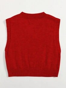 Elamini Cable Knit Sweater Vest For New Year Clothes - Red - View 2