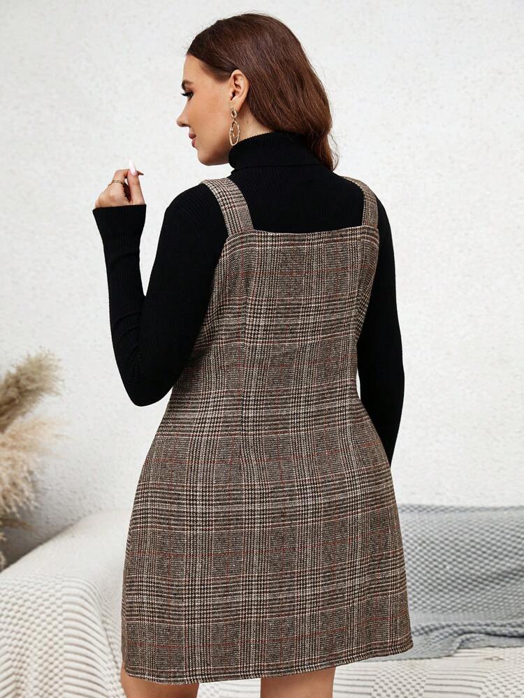 Plus Plaid Print Overall Dress Without Sweater