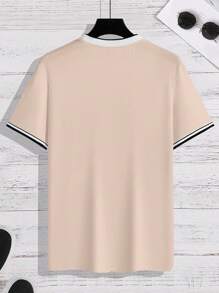 Manfinity Roughcore Men Letter Graphic Contrast Trim Tee - Khaki - View 2